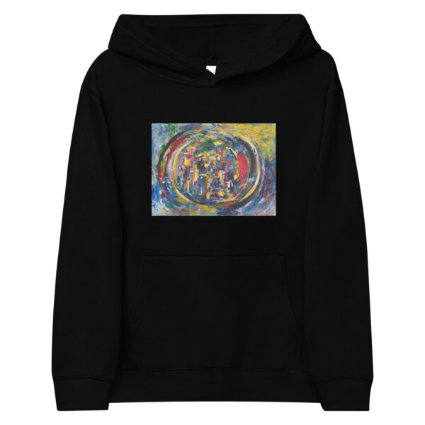 kids-fleece-hoodie-black-front-696a627131846.jpg Rebirth - Kids fleece hoodie — black, front view