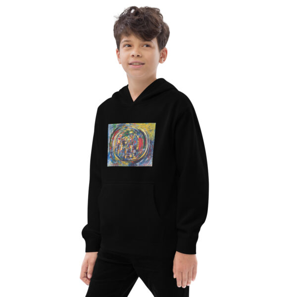 kids-fleece-hoodie-black-left-front-696a627131590.jpg Rebirth - Kids fleece hoodie — black, left front view