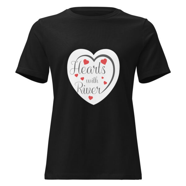 womens-relaxed-t-shirt-black-front-6966afdf02524.jpg Hearts With River Logo - Women's Relaxed T-Shirt — black, front view