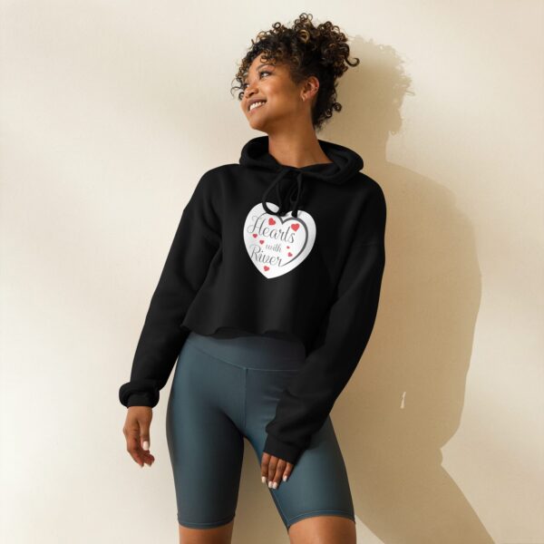 Hearts With River Logo - Women’s Crop Hoodie — worn by a model Hearts With River Logo - Women’s Crop Hoodie — worn by a model