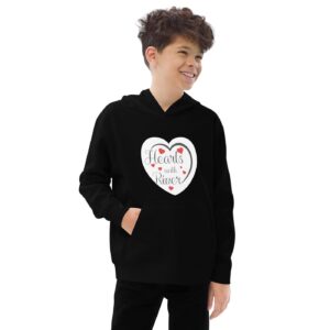 Hearts With River Logo - Kids fleece hoodie — worn by a model