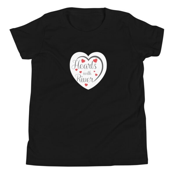 Hearts With River Logo - Youth Short Sleeve T-Shirt — black, flat garment view