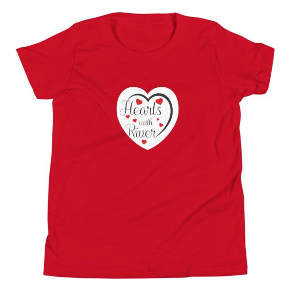 Hearts With River Logo - Youth Short Sleeve T-Shirt — red, flat garment view