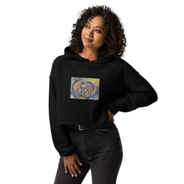 Rebirth - Women's Crop Hoodie — worn by a model Rebirth - Women's Crop Hoodie — worn by a model