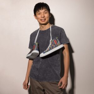 Rebirth - Men’s High Top Canvas Shoes — worn by a model Rebirth - Men’s High Top Canvas Shoes — worn by a model