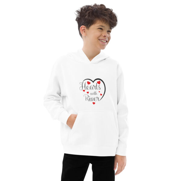 Hearts With River Logo - Kids fleece hoodie — white, front view