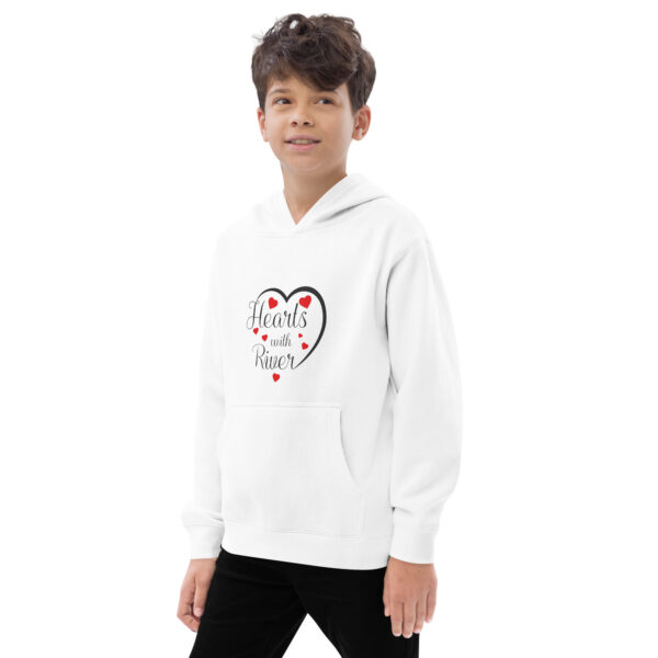 Hearts With River Logo - Kids fleece hoodie — white, left front view