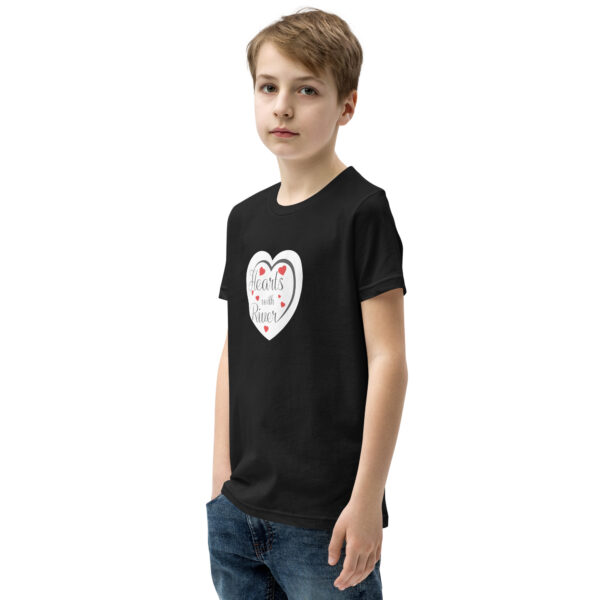 Hearts With River Logo - Youth Short Sleeve T-Shirt — black, left front view