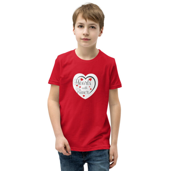Hearts With River Logo - Youth Short Sleeve T-Shirt — red, front view