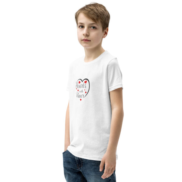 Hearts With River Logo - Youth Short Sleeve T-Shirt — white, left front view