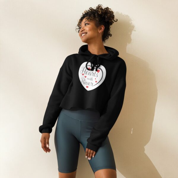 Hearts With River Logo – Women’s Crop Hoodie — worn by a model Hearts With River Logo - Women’s Crop Hoodie — worn by a model