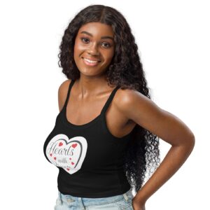 Hearts With River Logo – Women’s micro-rib tank top — worn by a model Hearts With River Logo - Women’s micro-rib tank top — worn by a model