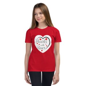Hearts With River Logo - Youth Short Sleeve T-Shirt — worn by a model